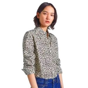 Current Elliott Cotton Jagged Leopard  Print Button-down Sal Shirt sz 1 or small